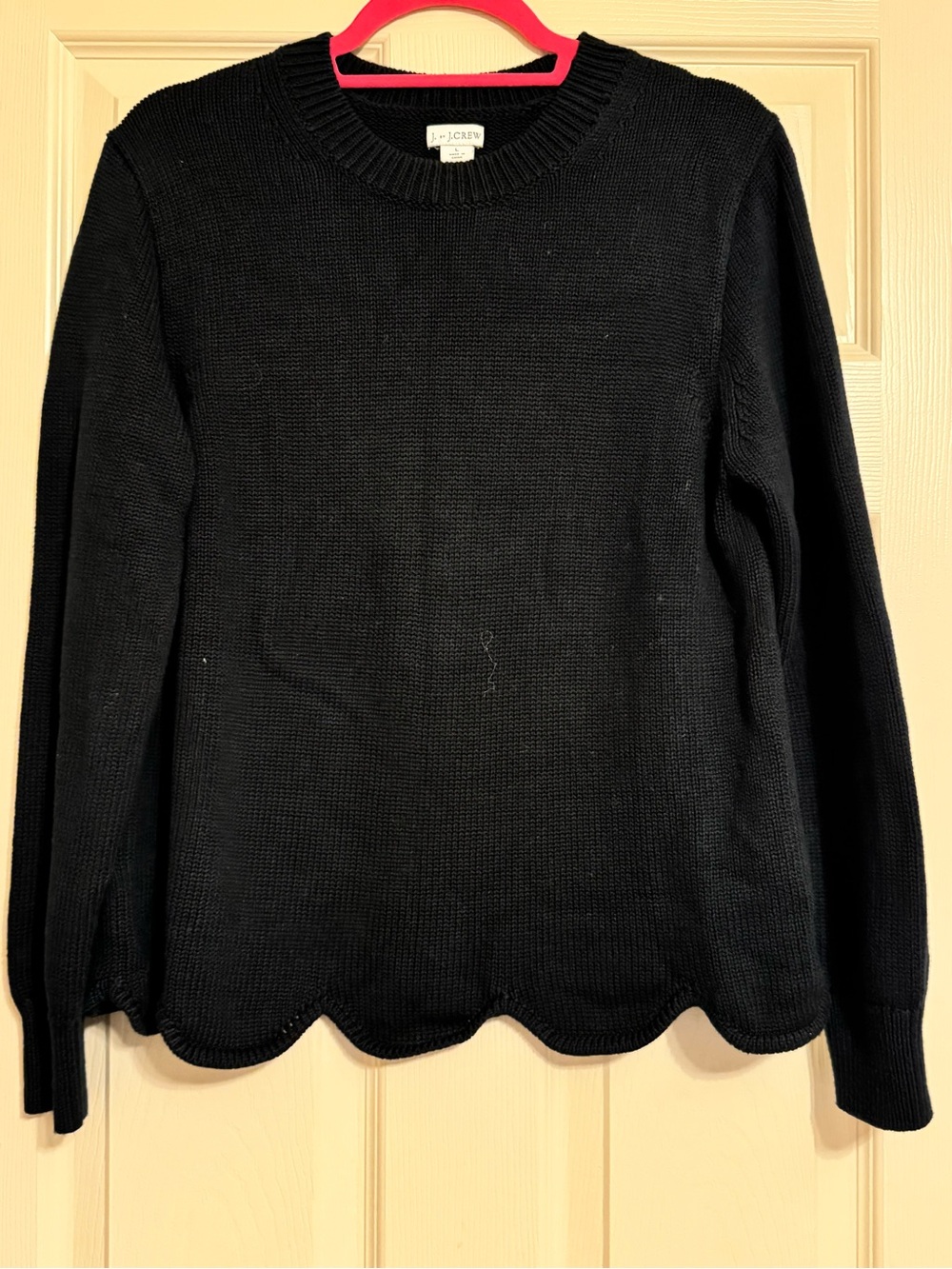 J. Crew Black Scallop-Hem Crewneck Sweater with Long Sleeves